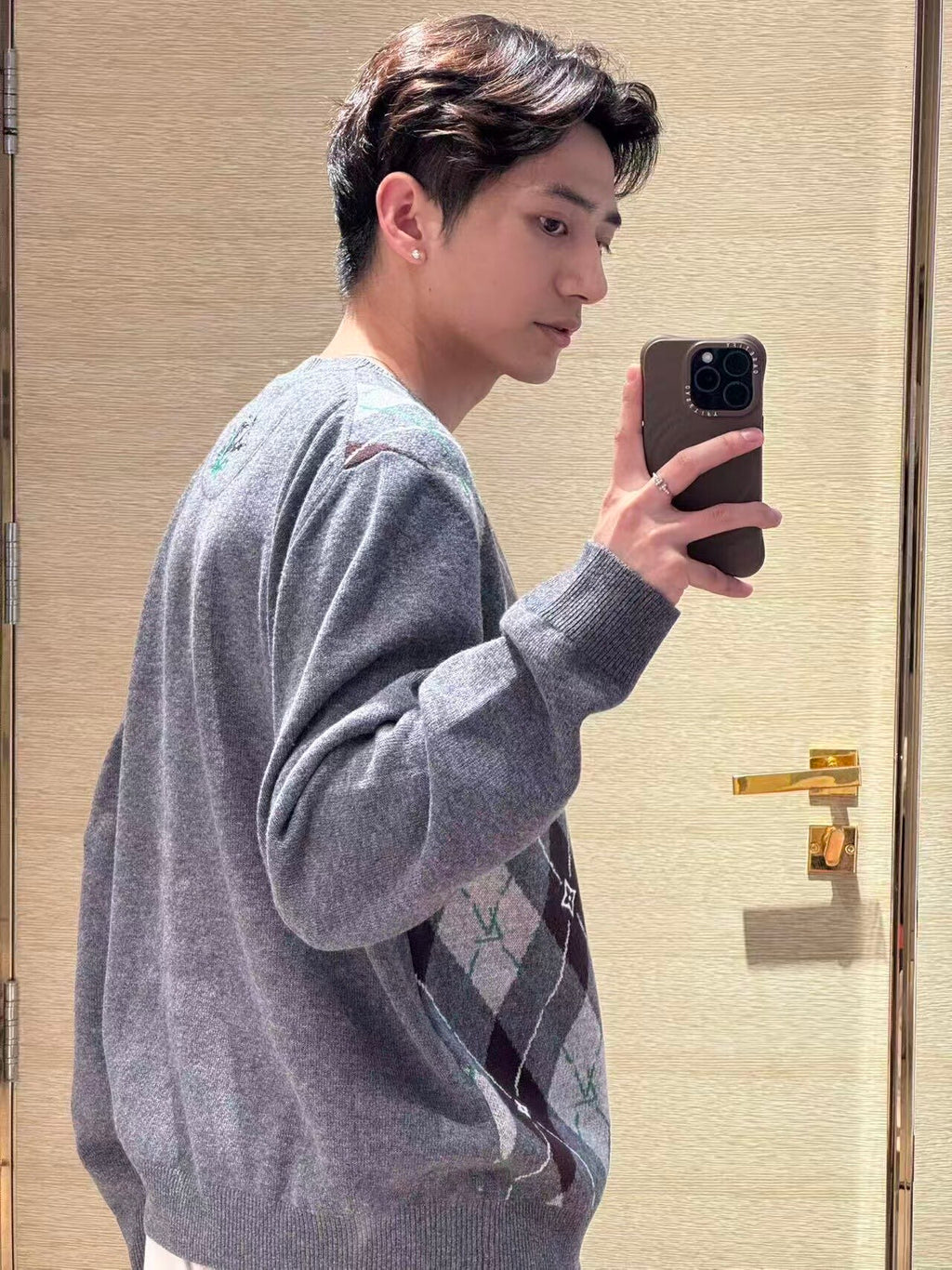 Louis Vuitton Diamond Jacquard Wool Crew Neck Sweater