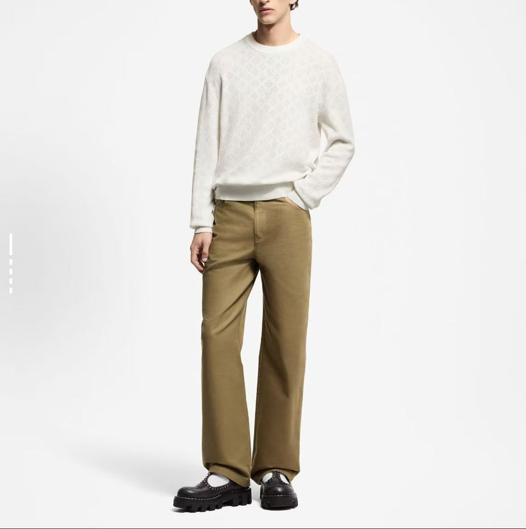 Louis Vuitton Pointelle Stitched Cotton Crew Neck Long Sleeve Sweater