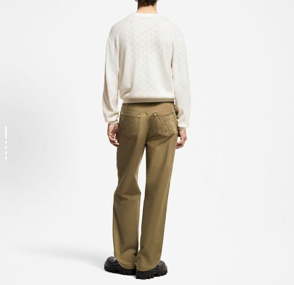 Louis Vuitton Pointelle Stitched Cotton Crew Neck Long Sleeve Sweater