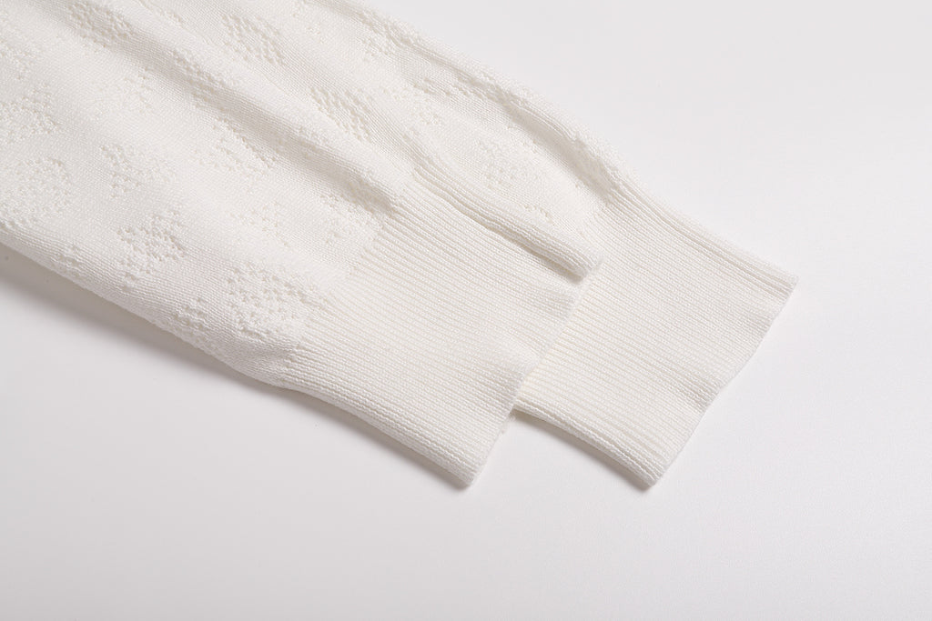 Louis Vuitton Pointelle Stitched Cotton Crew Neck Long Sleeve Sweater