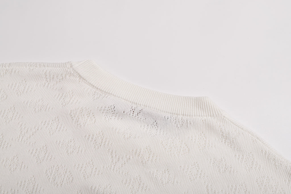 Louis Vuitton Pointelle Stitched Cotton Crew Neck Long Sleeve Sweater