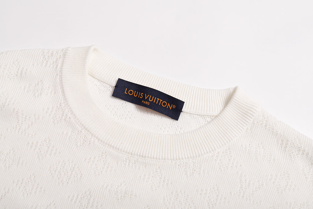 Louis Vuitton Pointelle Stitched Cotton Crew Neck Long Sleeve Sweater