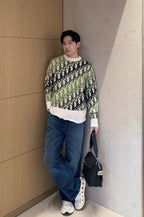 Dior CD Beige-Green All-Over Dior Jacquard Crew Neck Sweater