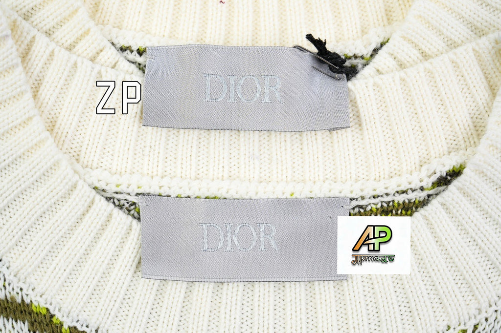 Dior CD Beige-Green All-Over Dior Jacquard Crew Neck Sweater