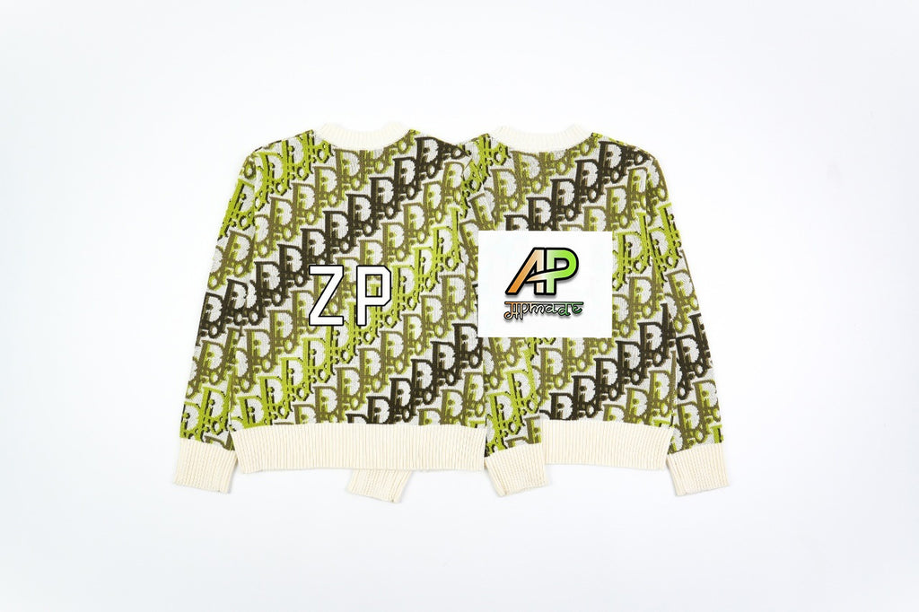 Dior CD Beige-Green All-Over Dior Jacquard Crew Neck Sweater