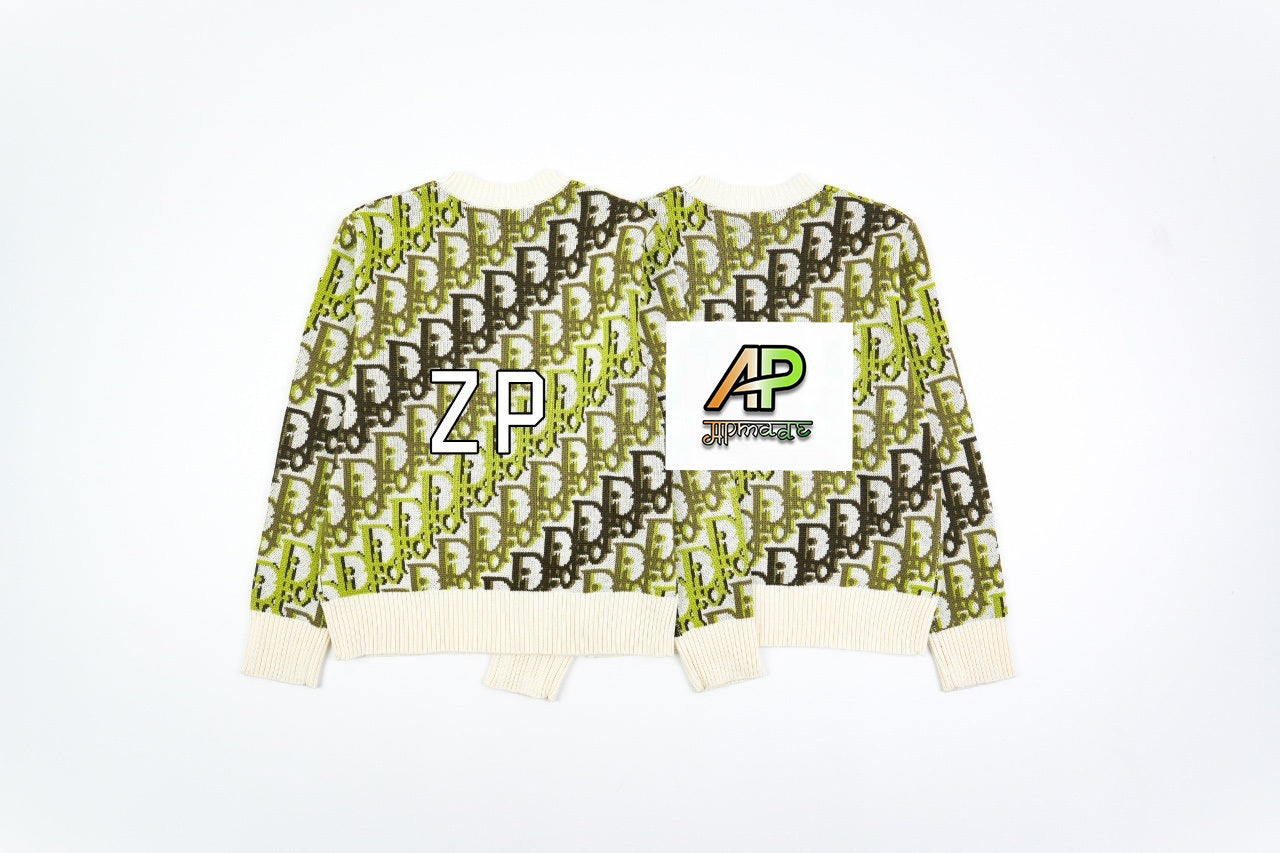 Dior CD Beige-Green All-Over Dior Jacquard Crew Neck Sweater