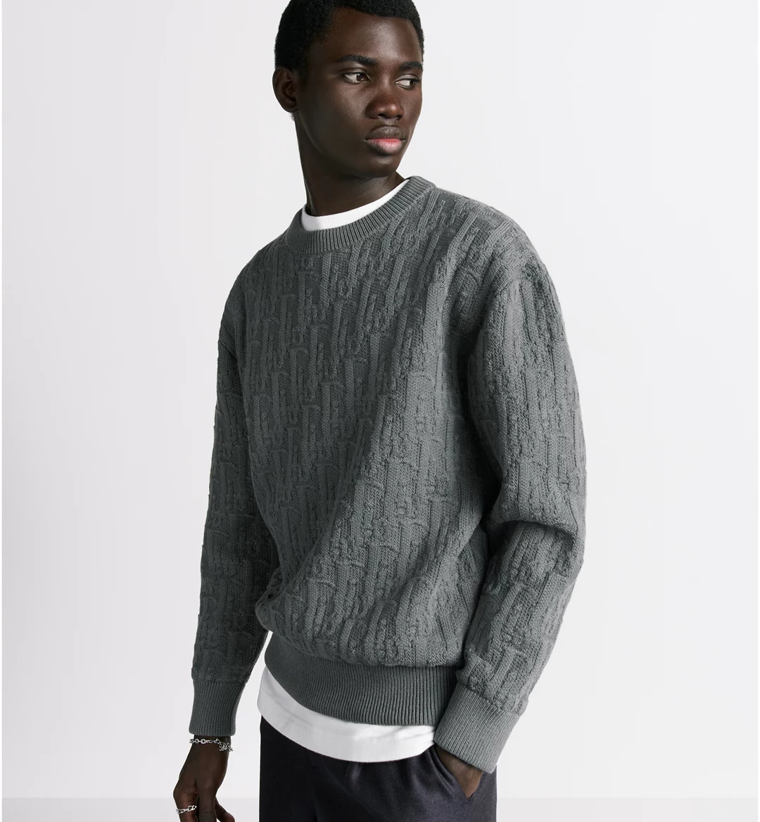 Dior Gray Cotton Blend Jacquard Oblique Print Sweater