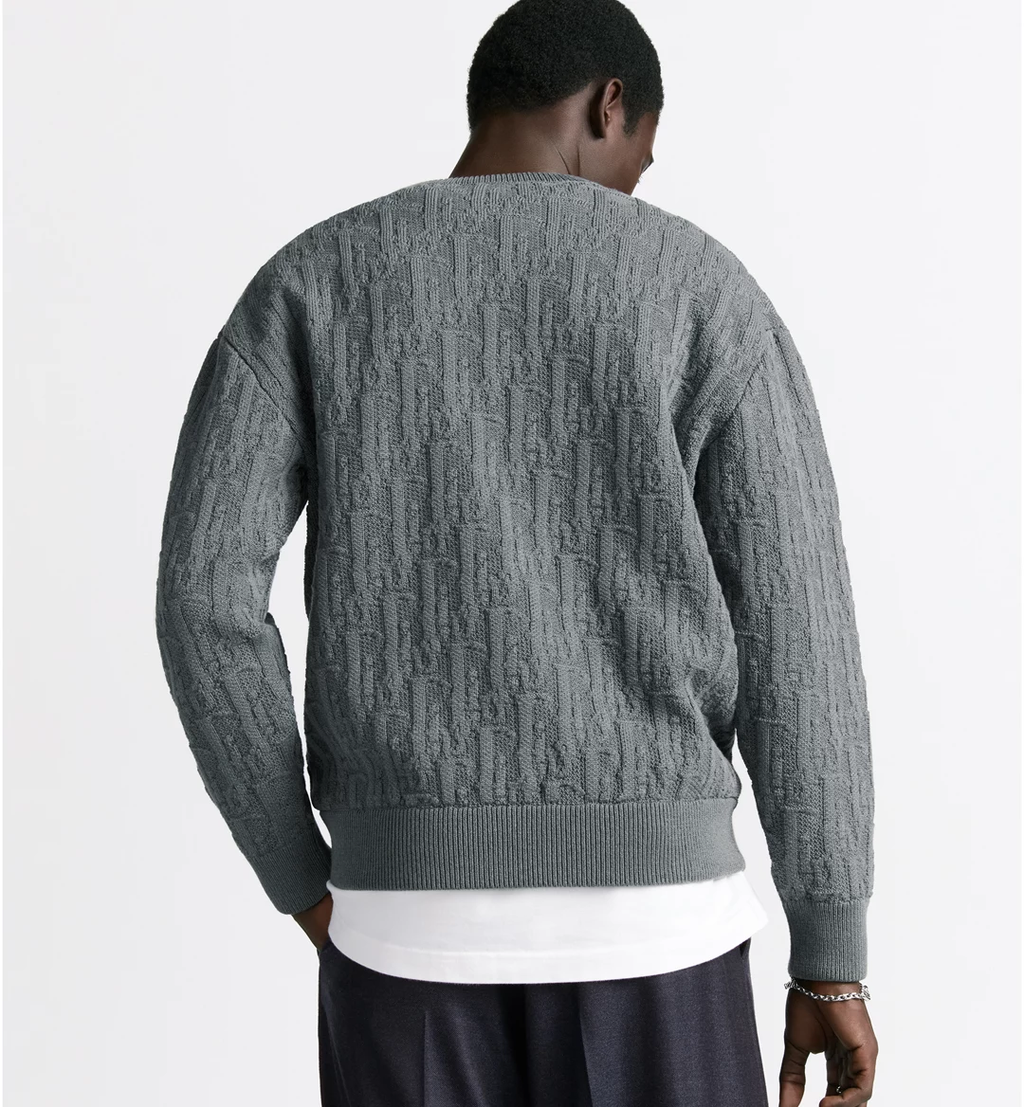 Dior Gray Cotton Blend Jacquard Oblique Print Sweater