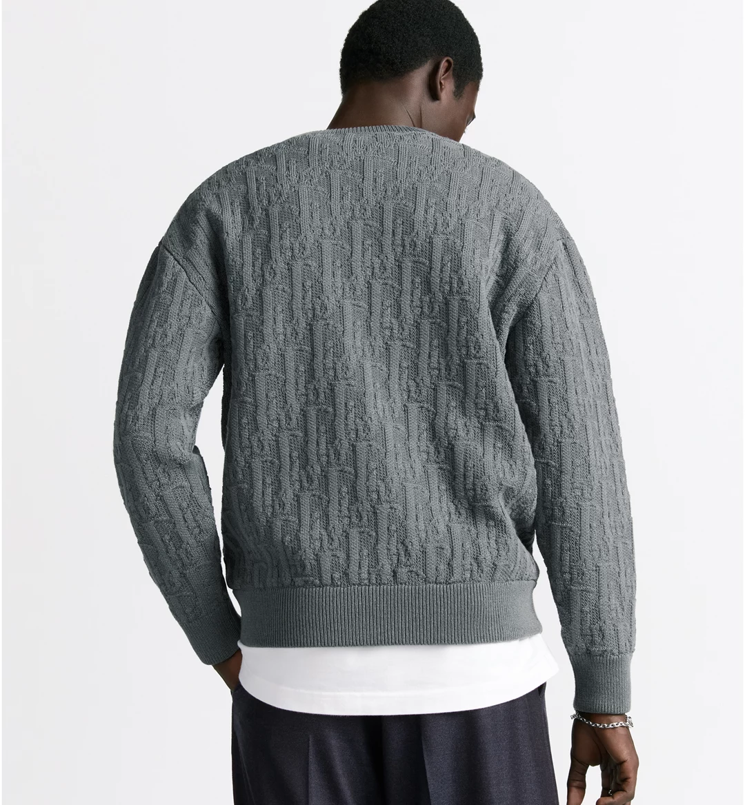 Dior Gray Cotton Blend Jacquard Oblique Print Sweater