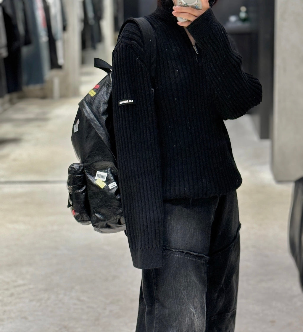 Balenciaga Vertical Striped Sweater with Sleeve Patch