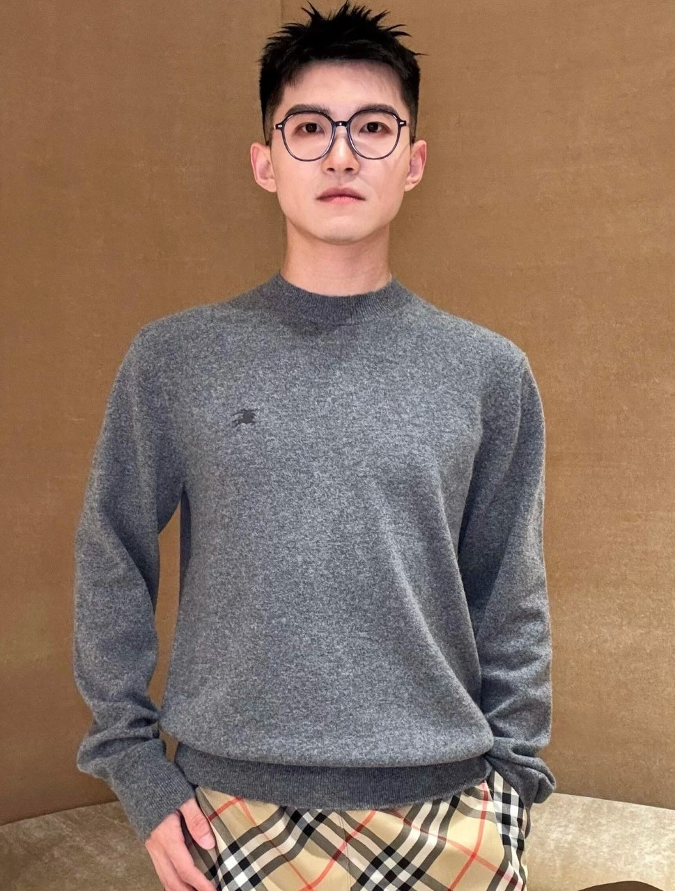 Burberry BBR Checkered Horsehair Crew Neck Sweater