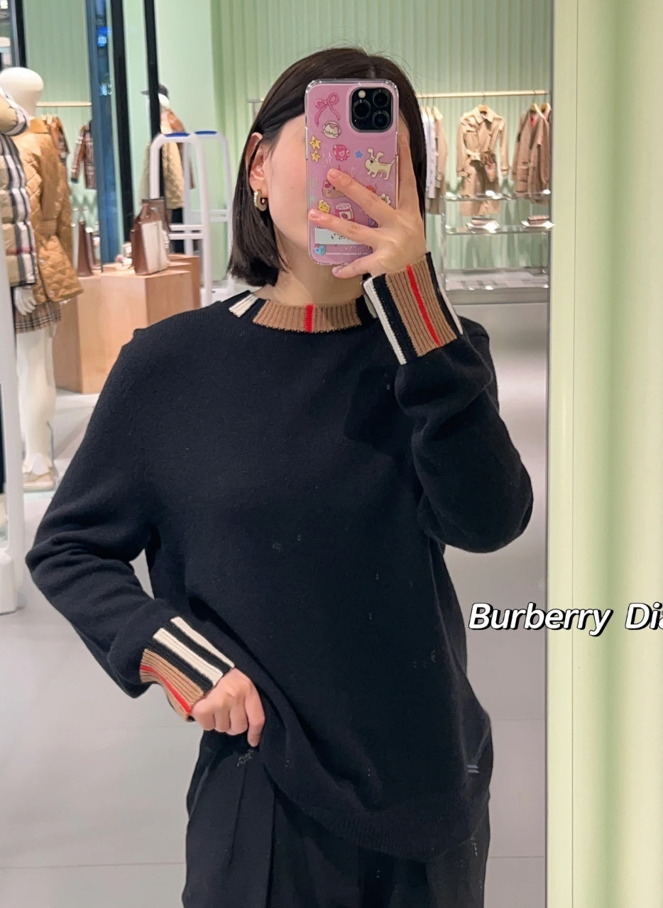 Burberry Check Ribbed Crew Neck Sweater