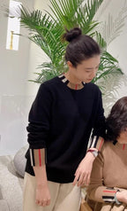 Burberry Check Ribbed Crew Neck Sweater