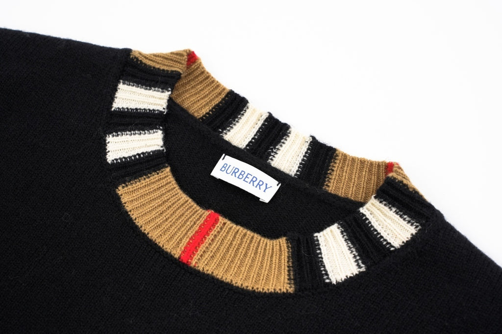 Burberry Check Ribbed Crew Neck Sweater