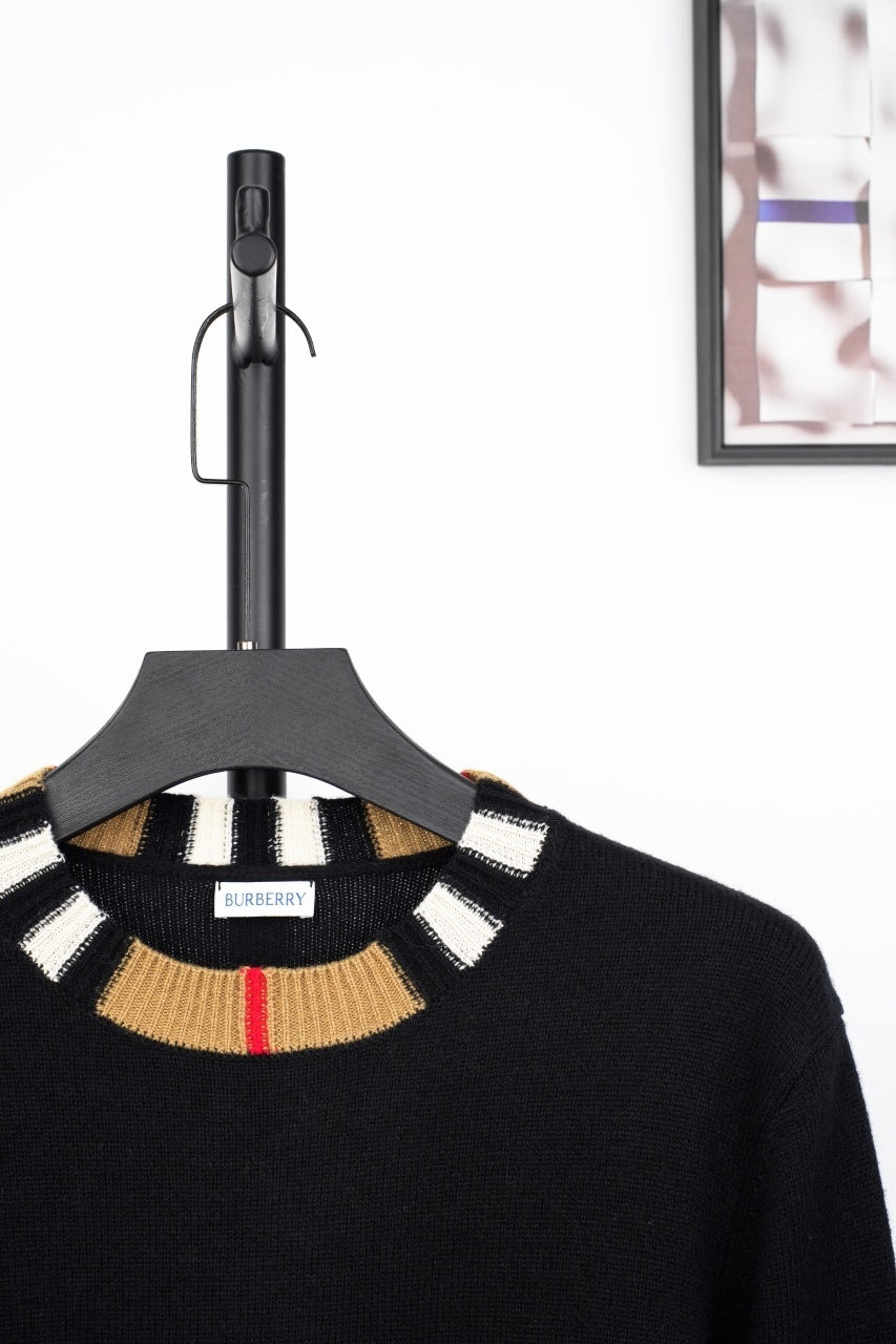 Burberry Check Ribbed Crew Neck Sweater