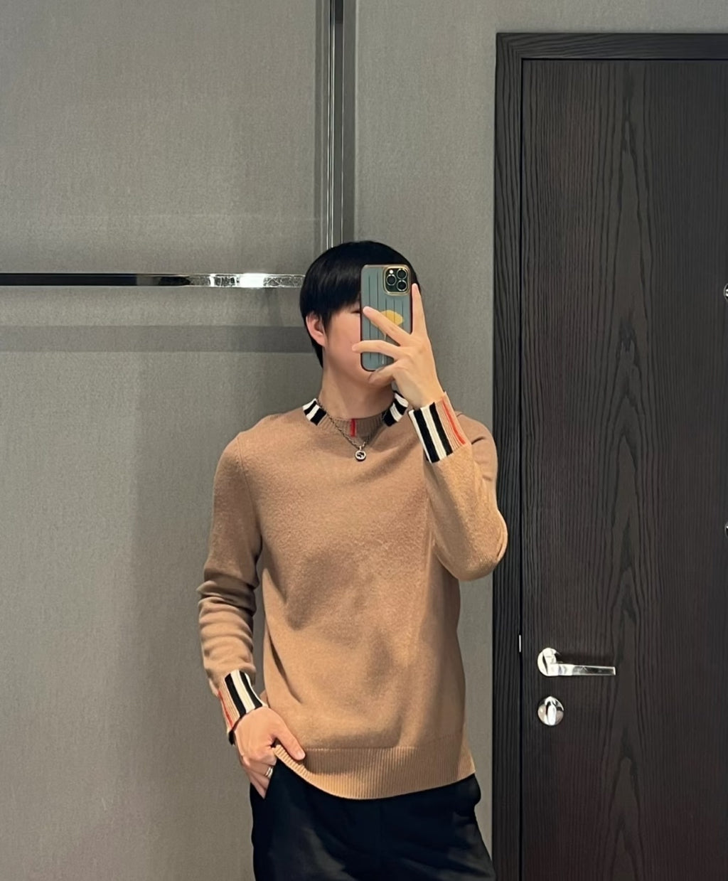 Burberry Check Ribbed Crew Neck Sweater