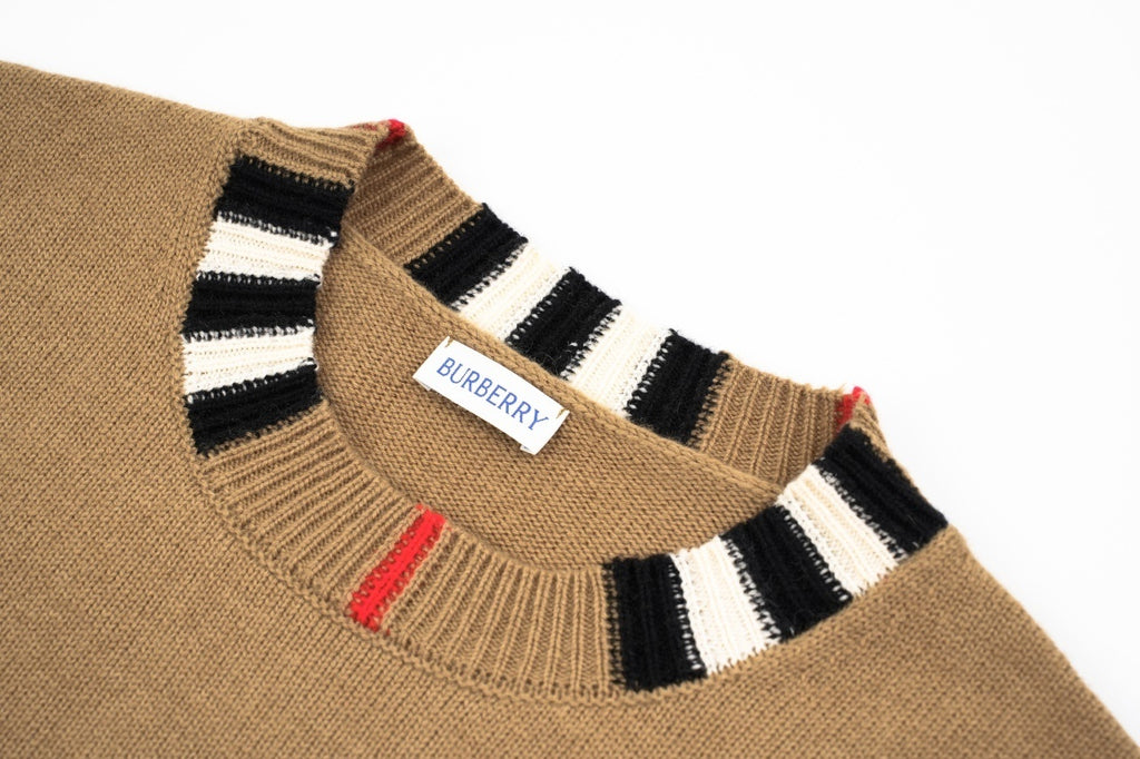 Burberry Check Ribbed Crew Neck Sweater