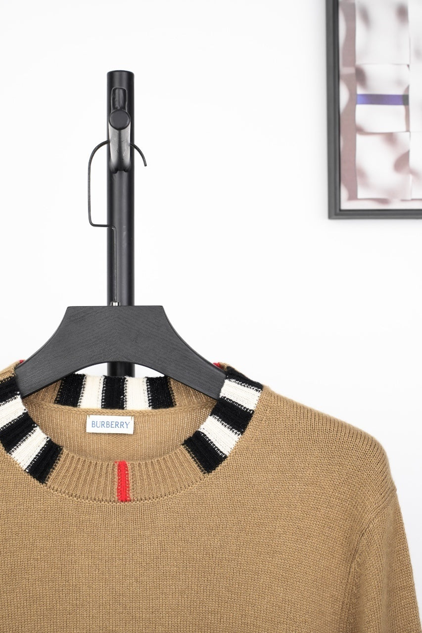 Burberry Check Ribbed Crew Neck Sweater