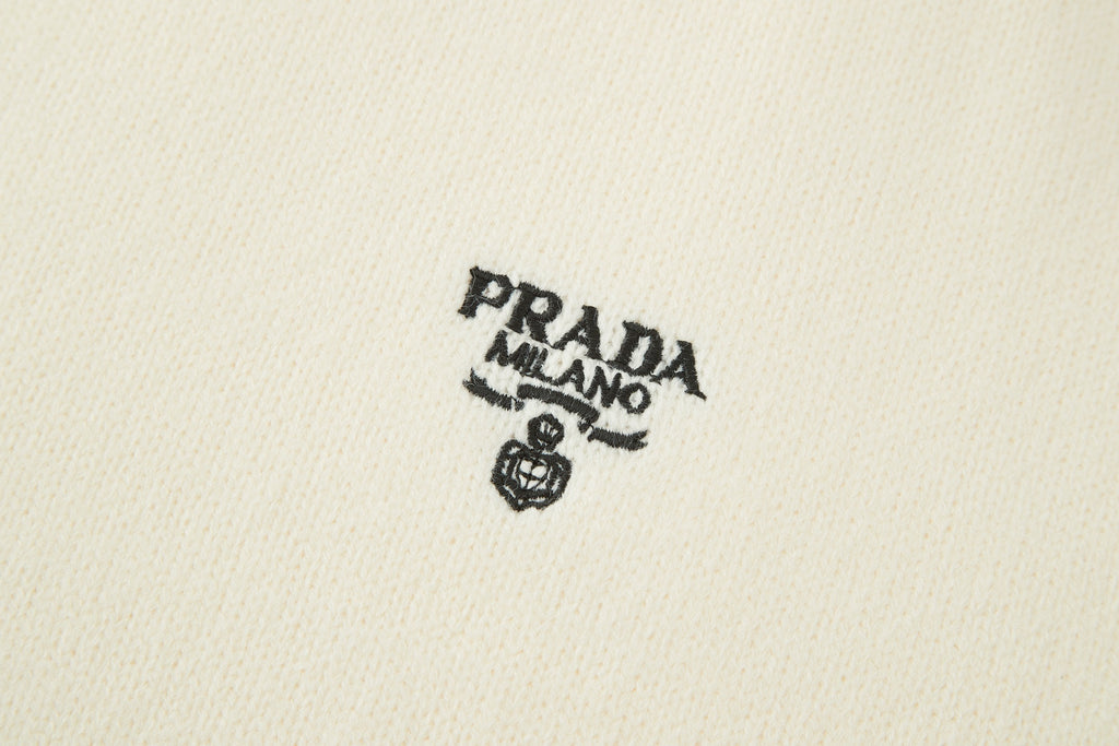 Prada Embroidered Logo Wool Knit Pullover