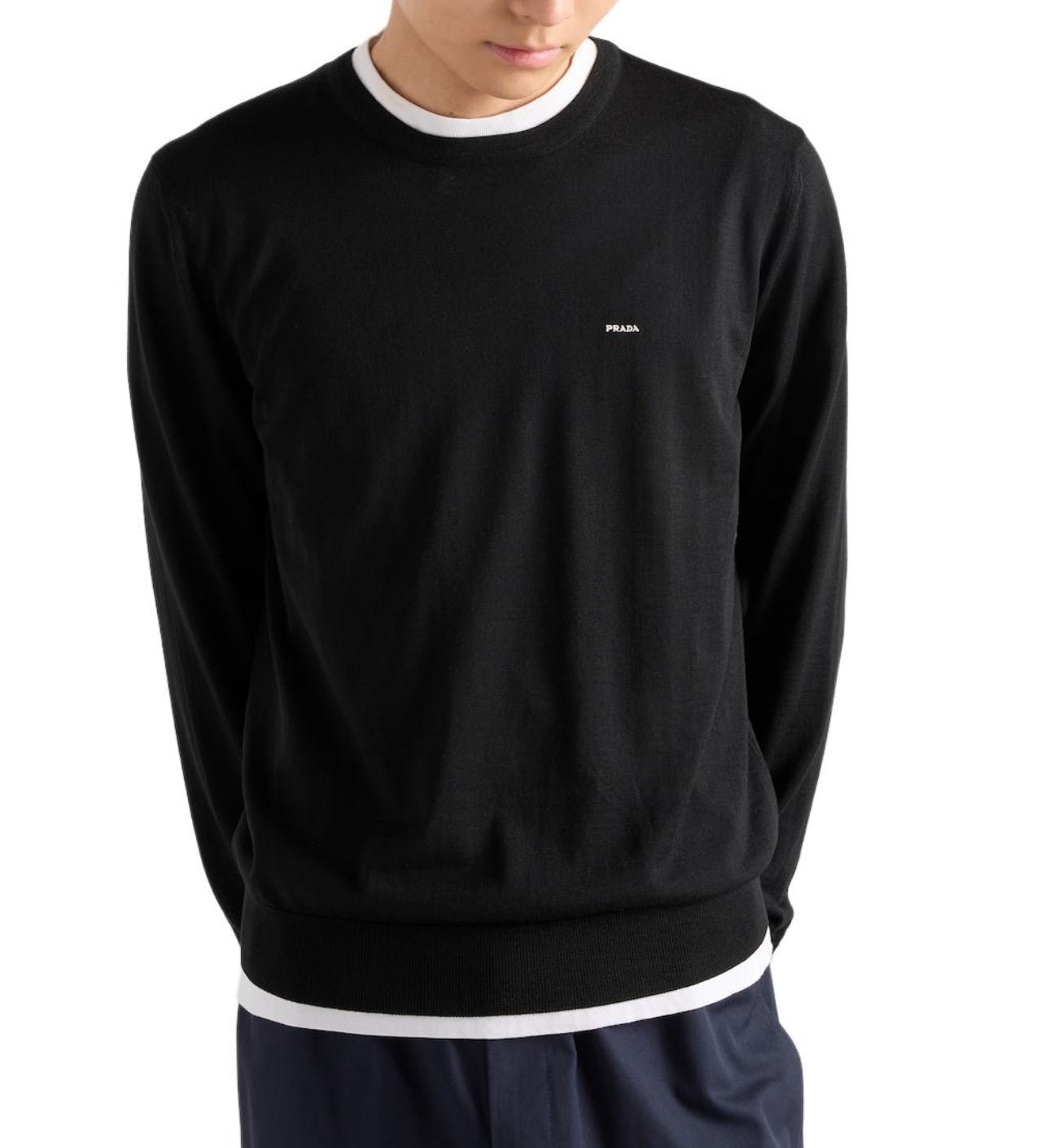 Prada Small Label Wool Blend Crew Neck Sweater