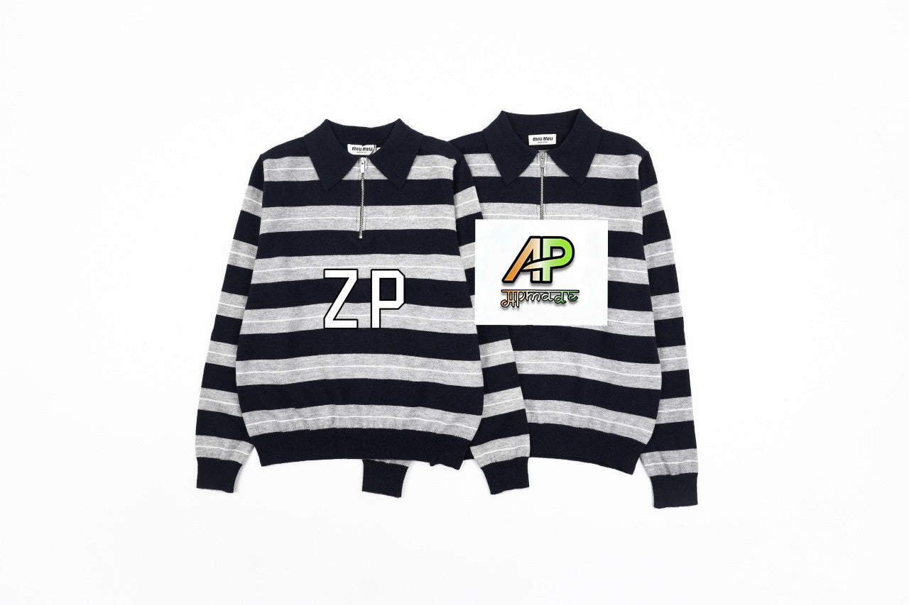 Miu Miu Small Striped Half-Zip Sweater