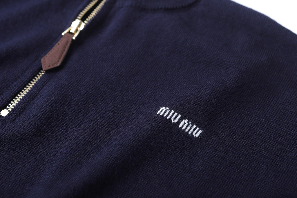 Miu Miu Stand-Collar Half-Zip Sweater