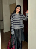 Miu Miu Gray Striped Cashmere Cardigan