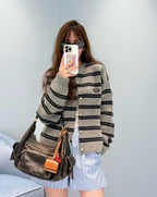 Miu Miu Gray Striped Cashmere Cardigan