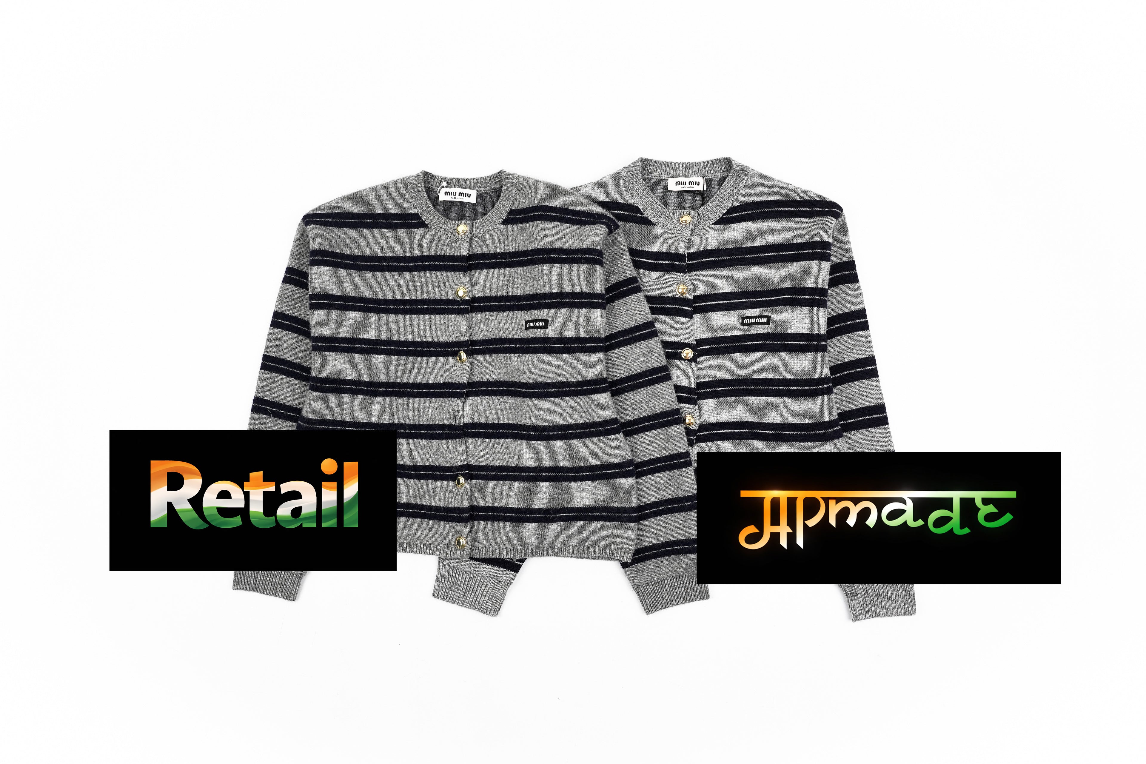 Miu Miu Gray Striped Cashmere Cardigan