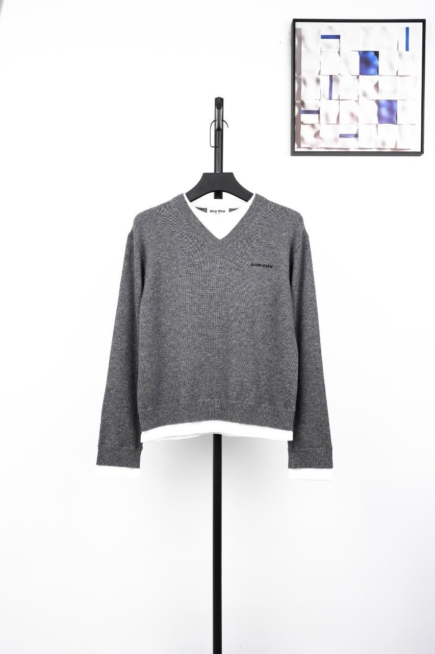 Miu Miu Faux Two-Piece Patchwork Sweater