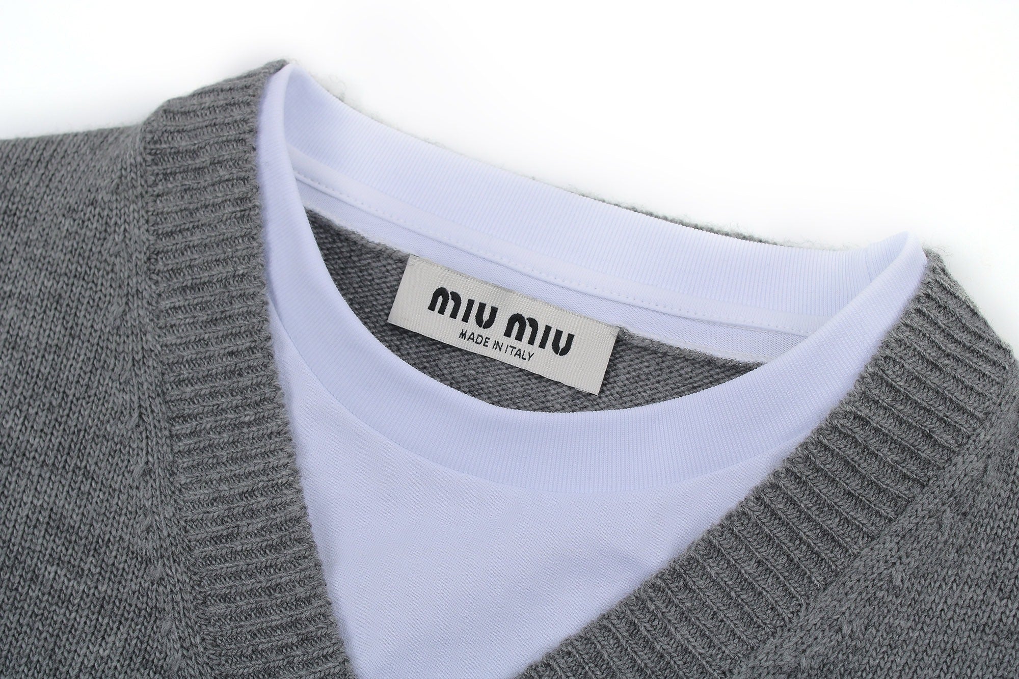 Miu Miu Fake Two-Piece Cashmere V-Neck Sweater