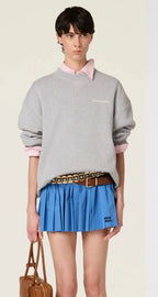 Miu Miu Grey Crew Neck Sweater with Small Logo