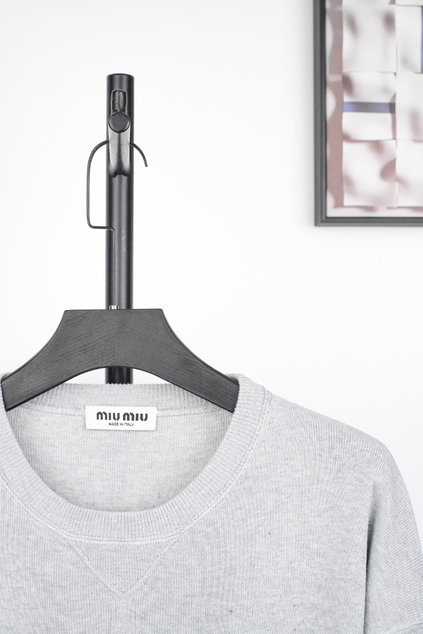 Miu Miu Grey Crew Neck Sweater with Small Logo