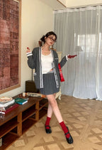 Miu Miu Small Label Gray & White Placket Cardigan