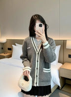 Miu Miu Small Label Gray & White Placket Cardigan
