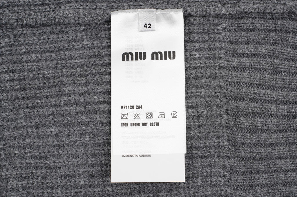 Miu Miu Small Label Gray & White Placket Cardigan