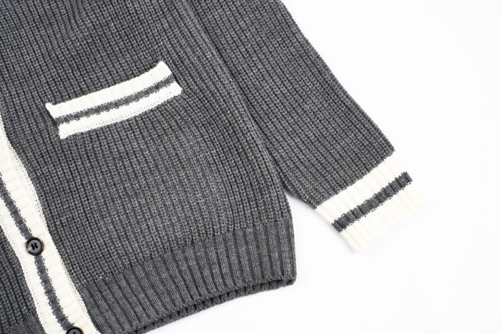 Miu Miu Small Label Gray & White Placket Cardigan