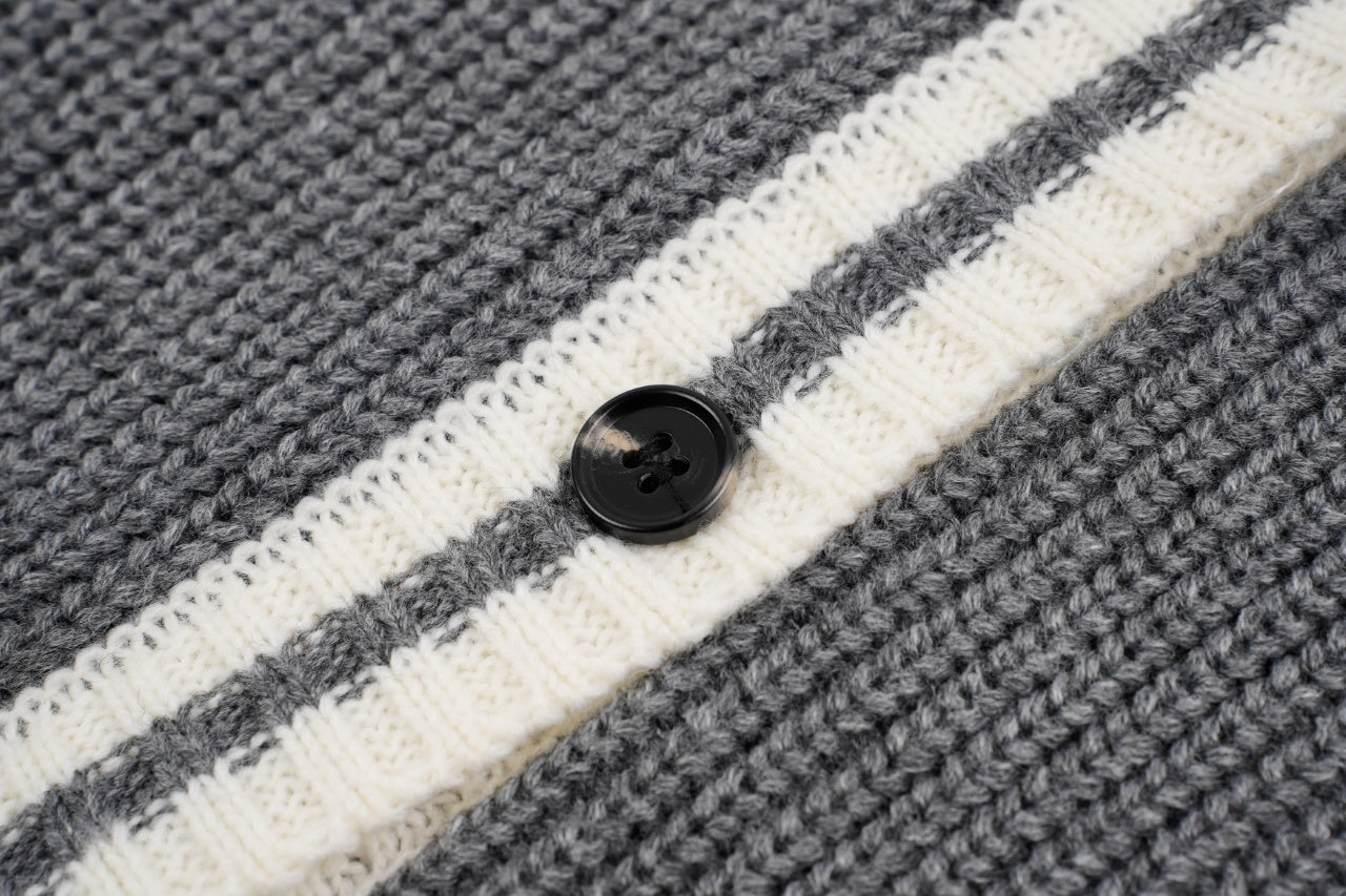 Miu Miu Small Label Gray & White Placket Cardigan