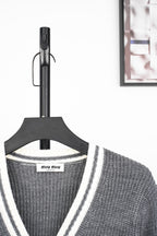 Miu Miu Small Label Gray & White Placket Cardigan