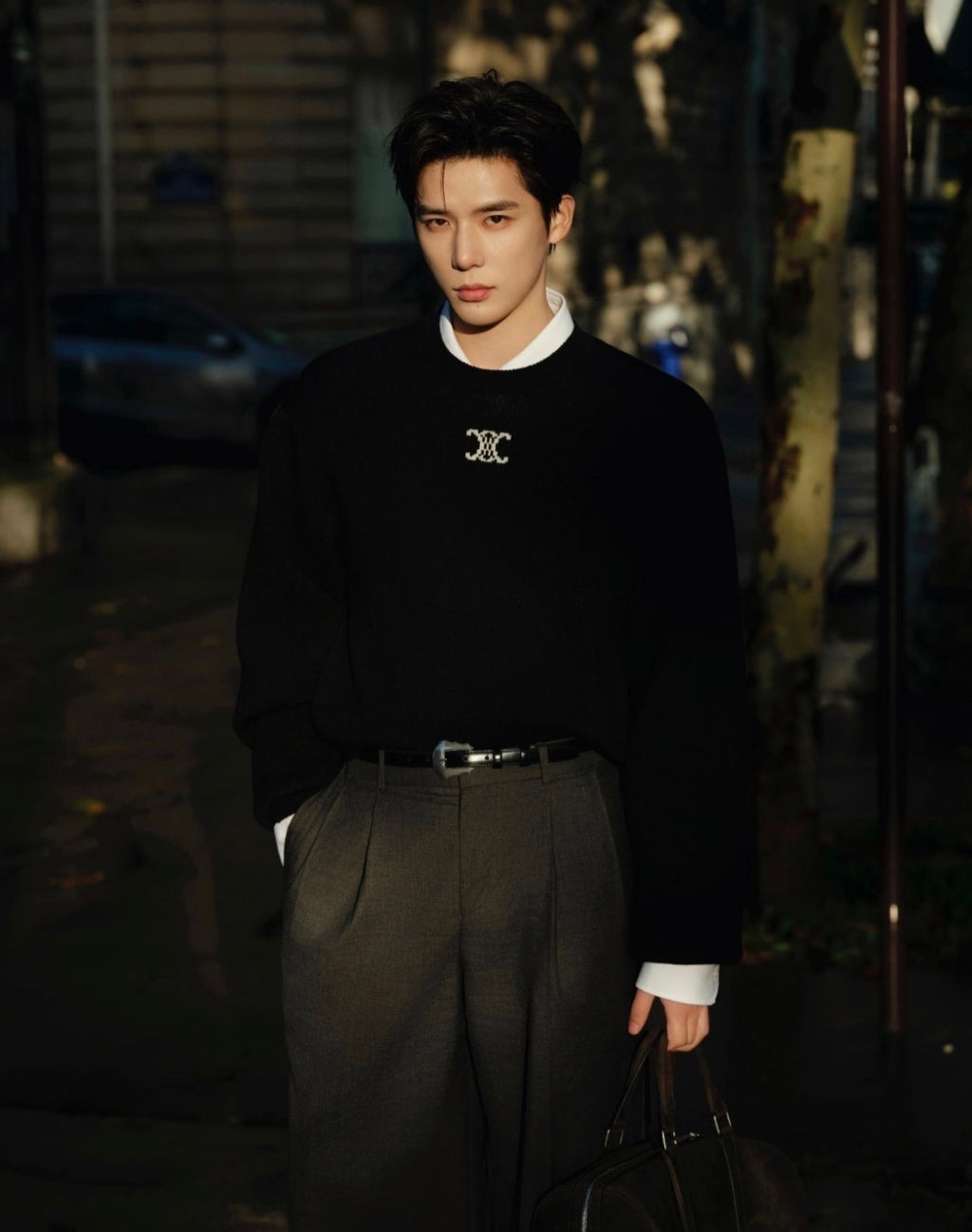 Celine Arc de Triomphe Logo Jacquard Crew Neck Sweater