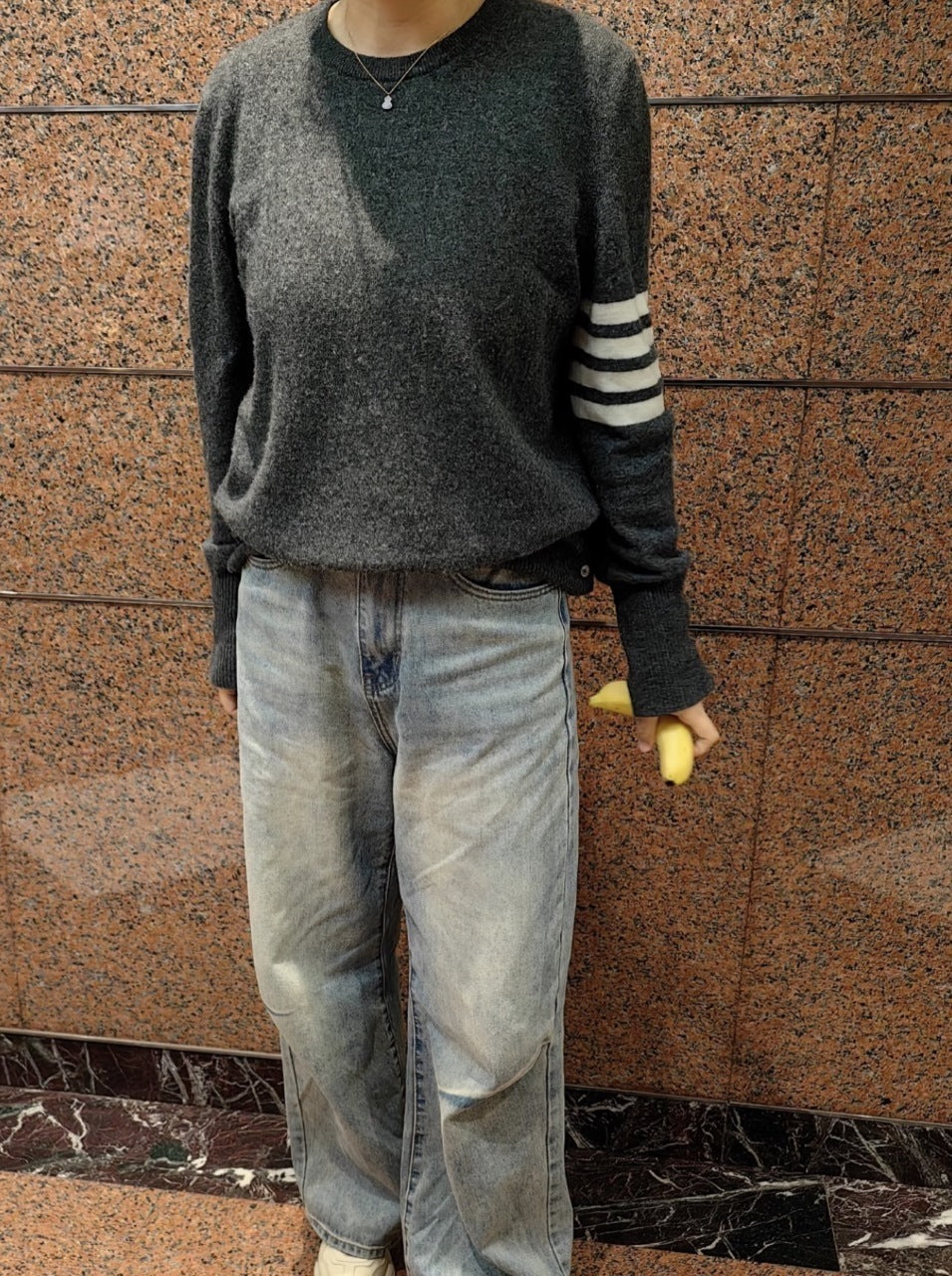 Thom Browne K53 Four-Stripe Wool Crew Neck Sweater – Smoky Gray