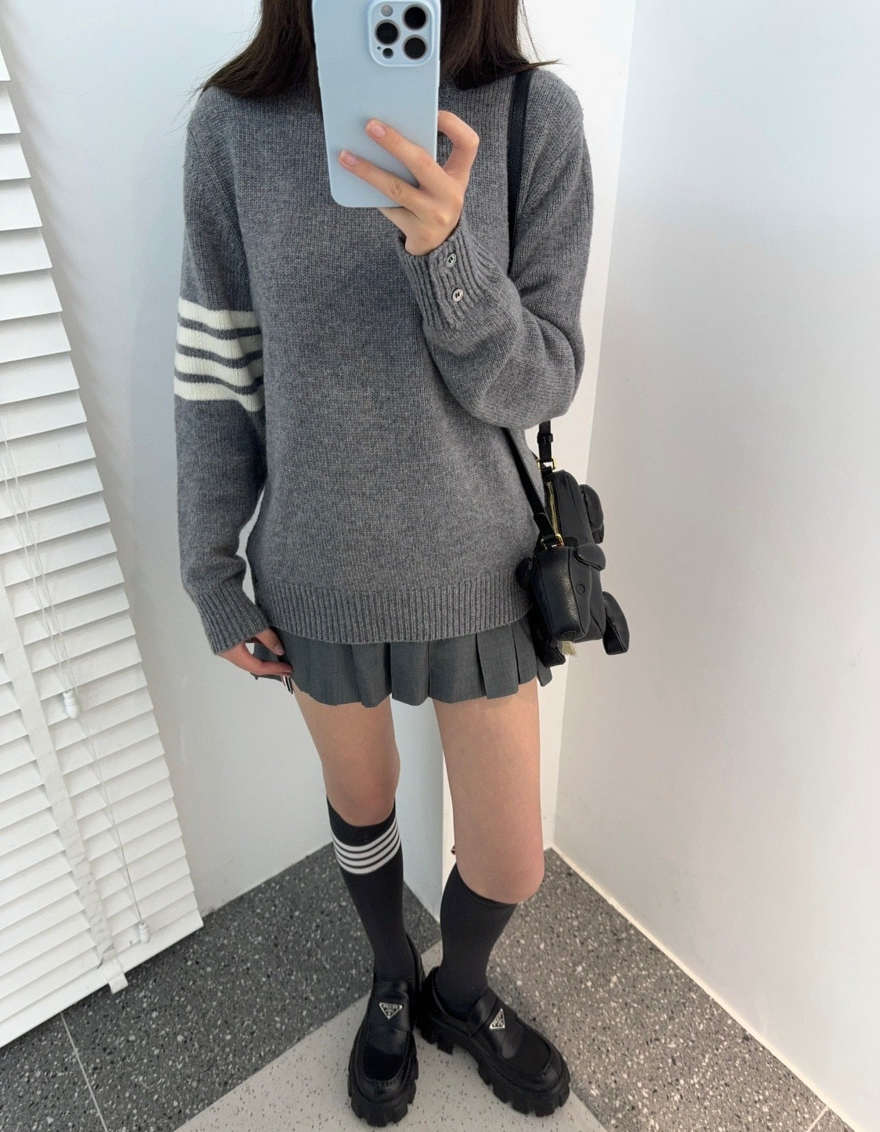 Thom Browne K53 Four-Stripe Wool Crew Neck Sweater – Smoky Gray