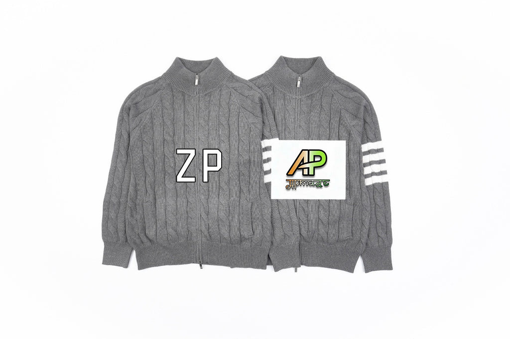 Thom Browne K12 Four-Bar Cable Knit Sweater Cardigan – Grey