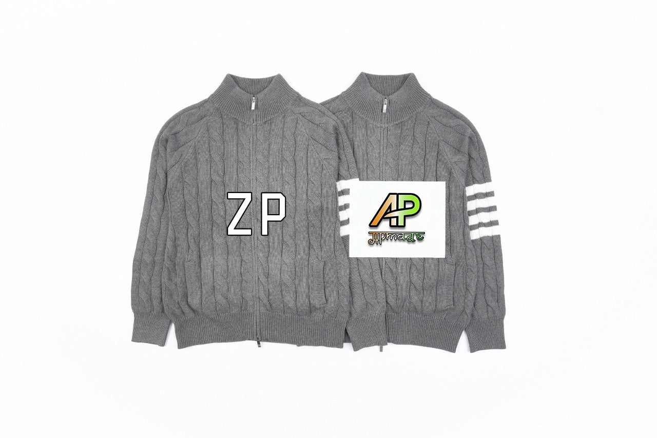 Thom Browne K12 Four-Bar Cable Knit Sweater Cardigan – Grey