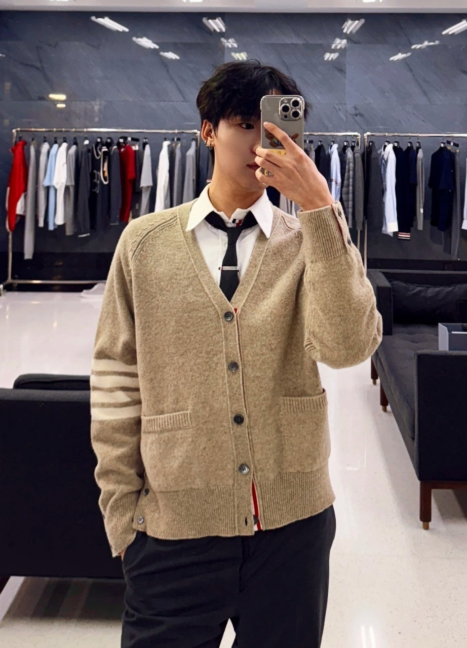 Thom Browne K32 Khaki Four-Bar Cardigan Jacket