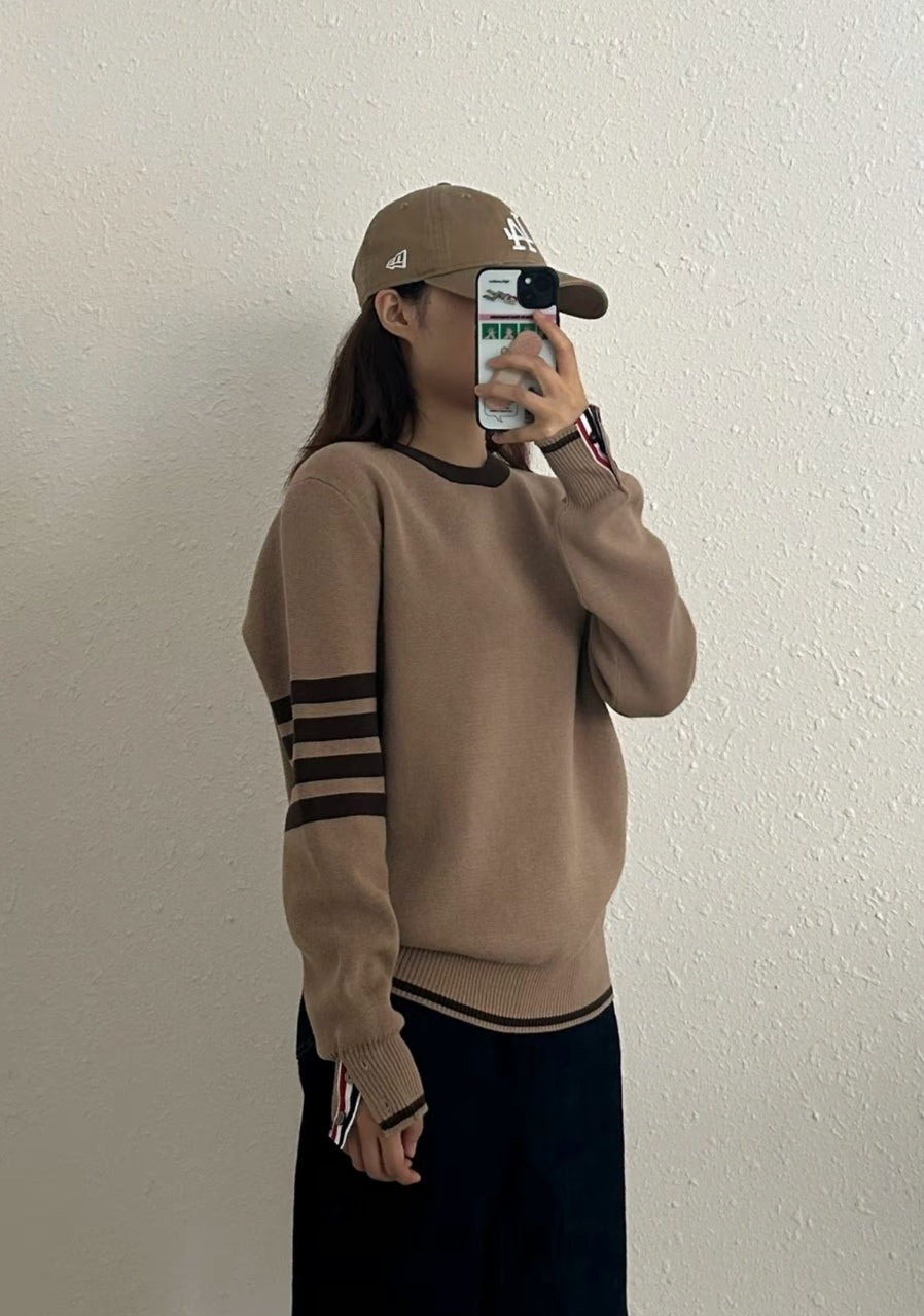 Thom Browne Color-Blocked Crew Neck Knit Sweater