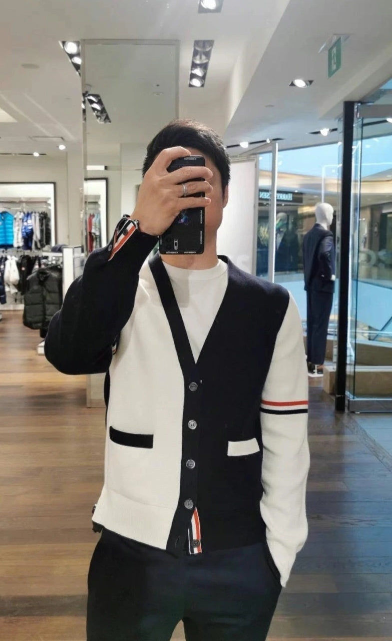 Thom Browne Colorblock Arm Ribbon Cardigan Jacket