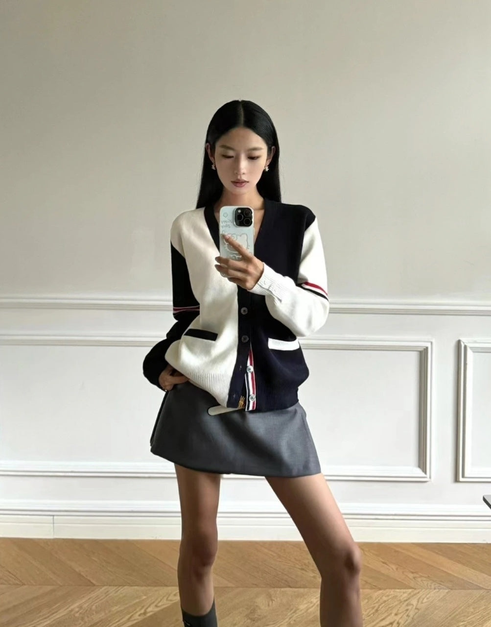 Thom Browne Colorblock Arm Ribbon Cardigan Jacket