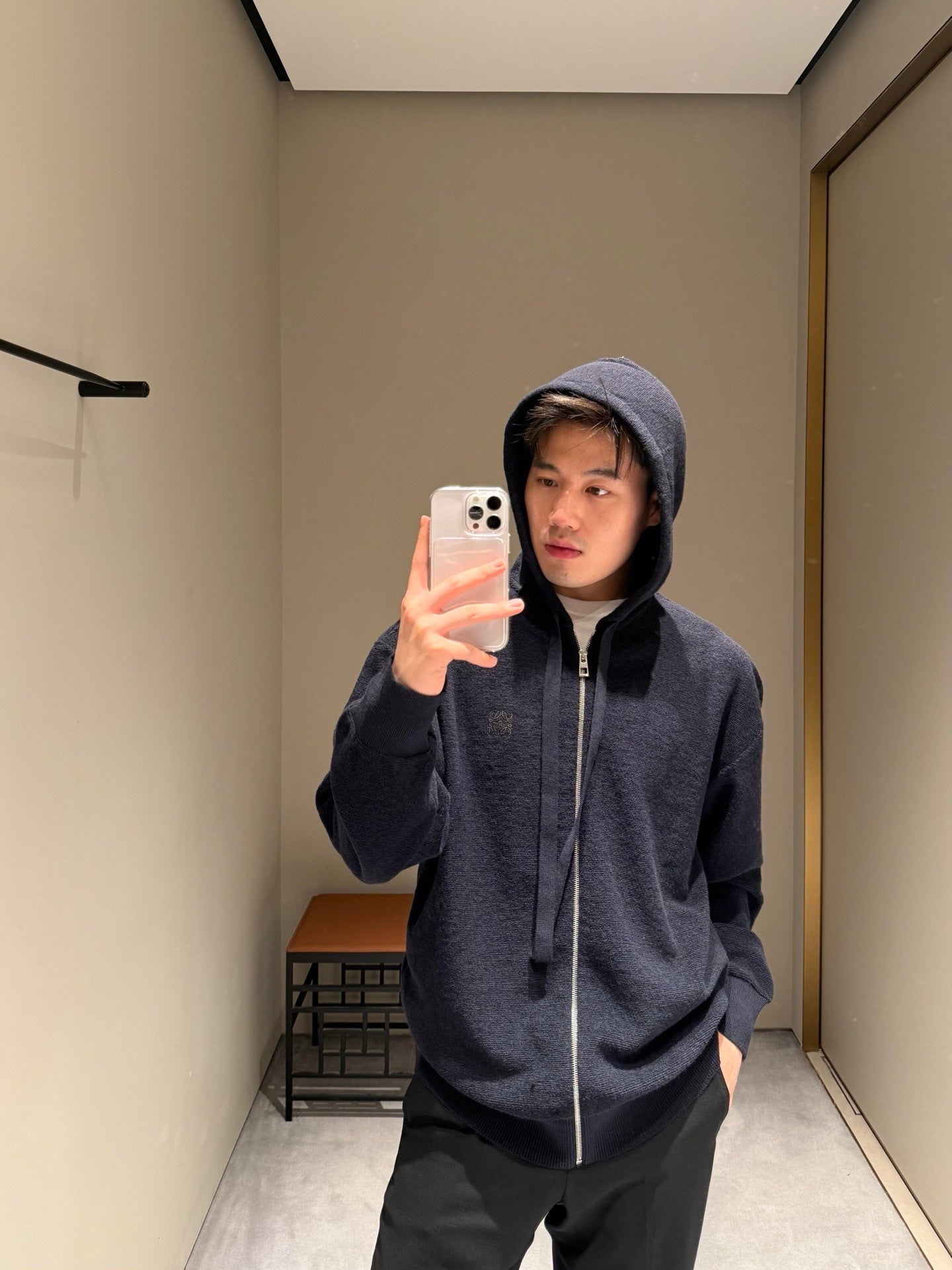 Loewe Embroidered Logo Wool Loop Knit Zip-Up Hoodie