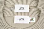 Ami Paris Heart-Patterned Jacquard Crew Neck Sweater Khaki White